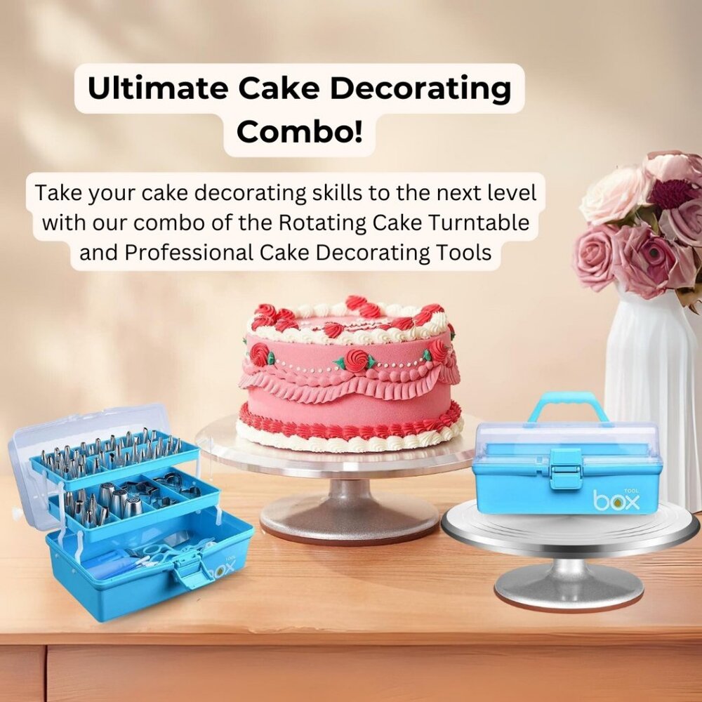 Cake Stand with Non-Slipping Silicone Bottom & Cake Decorating Tool Combo Pack